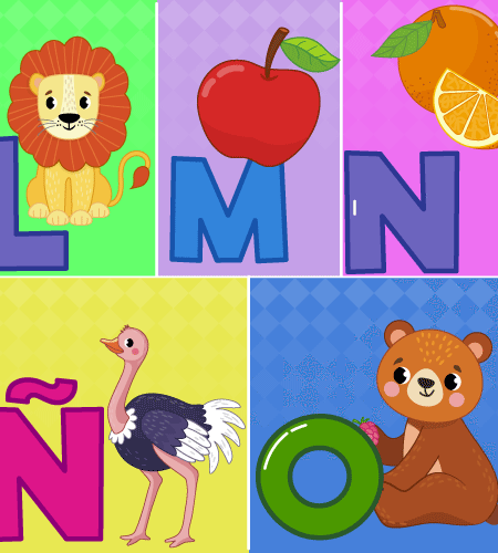 Coloreando el Abecedario: Letras L, M, N, Ñ y O en un Mundo de Imaginación”